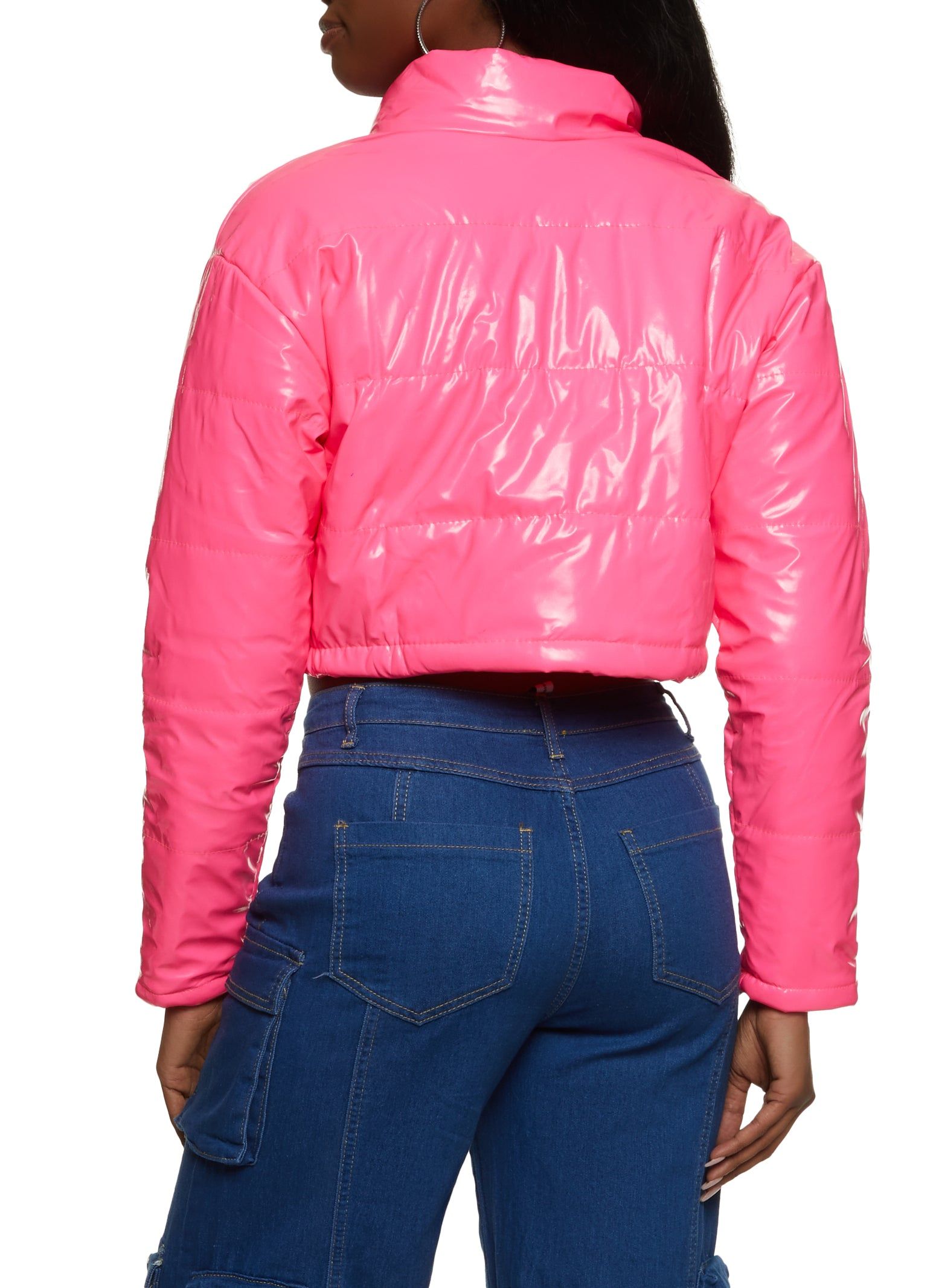 Faux Patent Leather Cropped Puffer Jacket sold by Rainbow product image thumbnail 2
