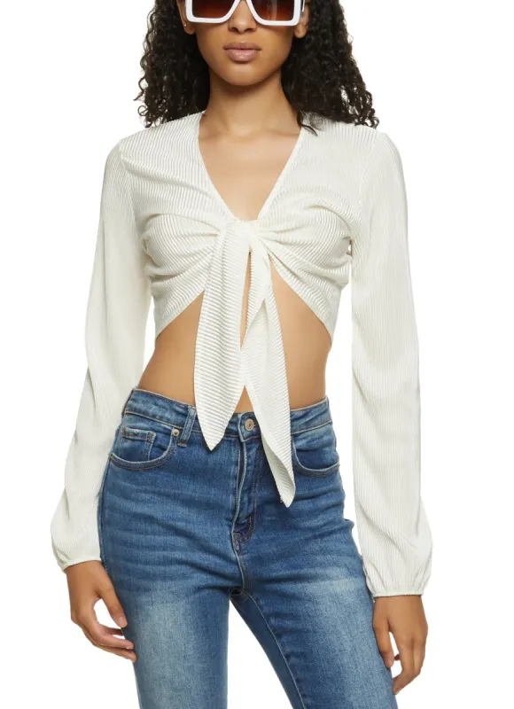 Plisse Tie Front Crop Top sold by Rainbow