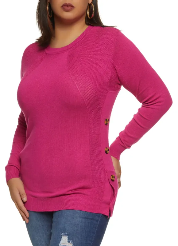 Plus Size Faux Button Detail Pullover Sweater sold by Rainbow
