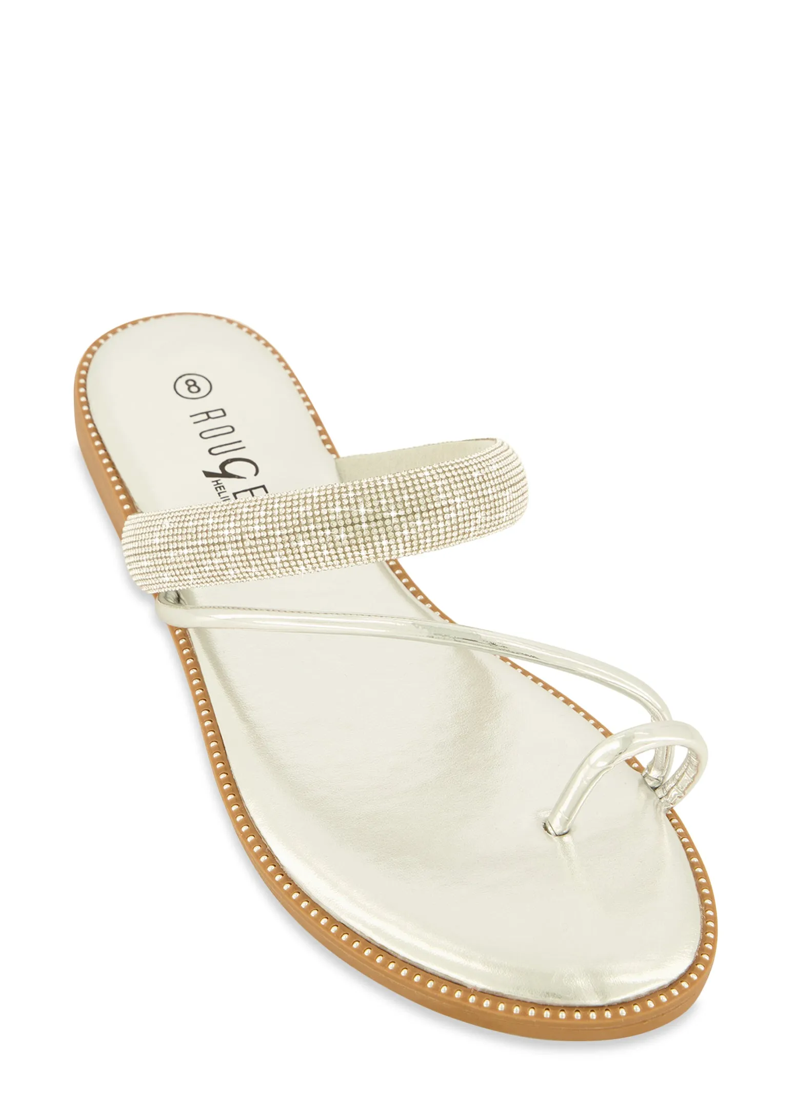 Studded Rhinestone Band Toe Loop Slide Sandals sold by Rainbow