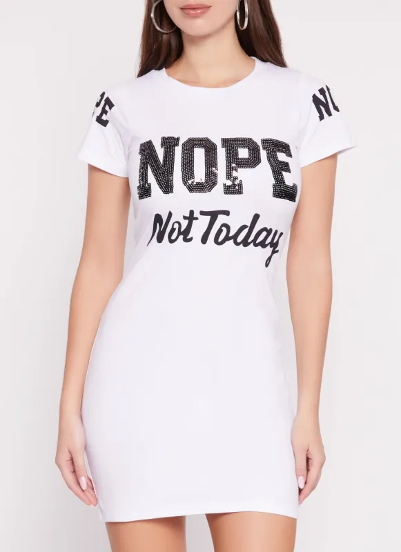 Nope Not Today Sequin Short Sleeve T Shirt Dress sold by Rainbow