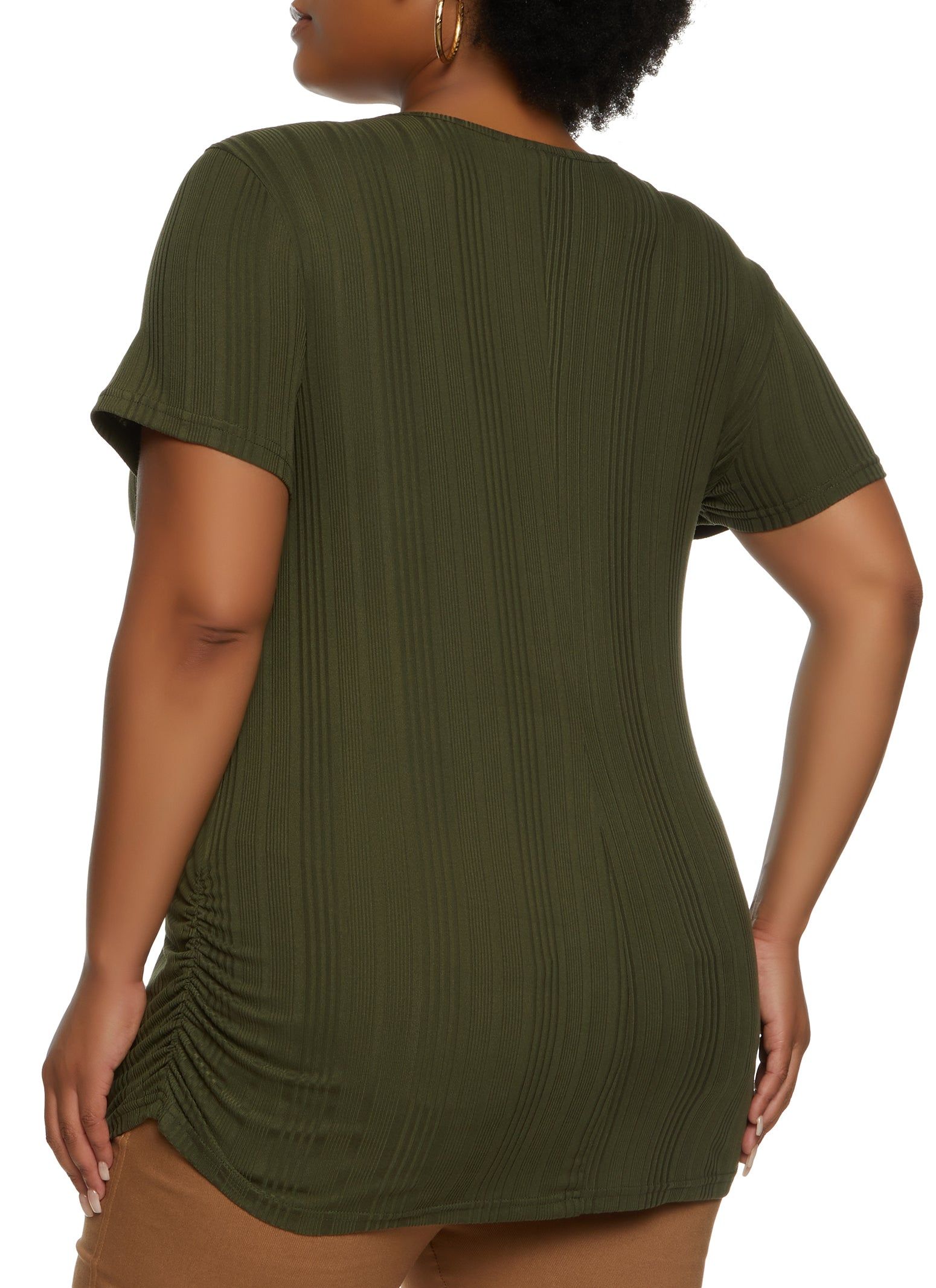 Plus Size Rib Knit Ruched Side Top with Necklace sold by Rainbow product image thumbnail 2