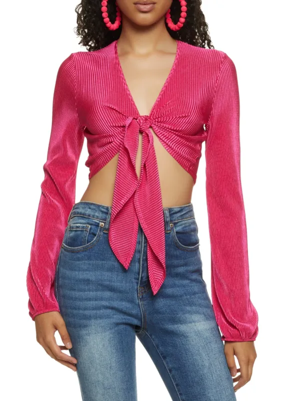 Plisse Tie Front Crop Top sold by Rainbow
