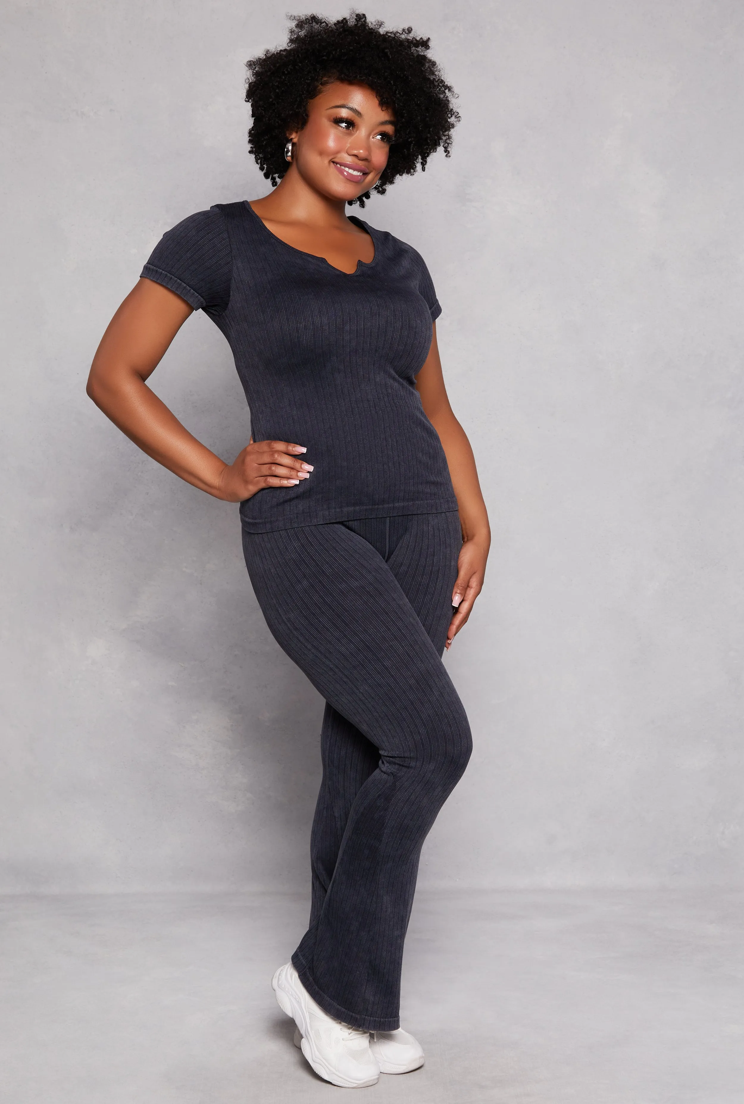 Plus Size Ribbed High Waist Flare Pants sold by Rainbow