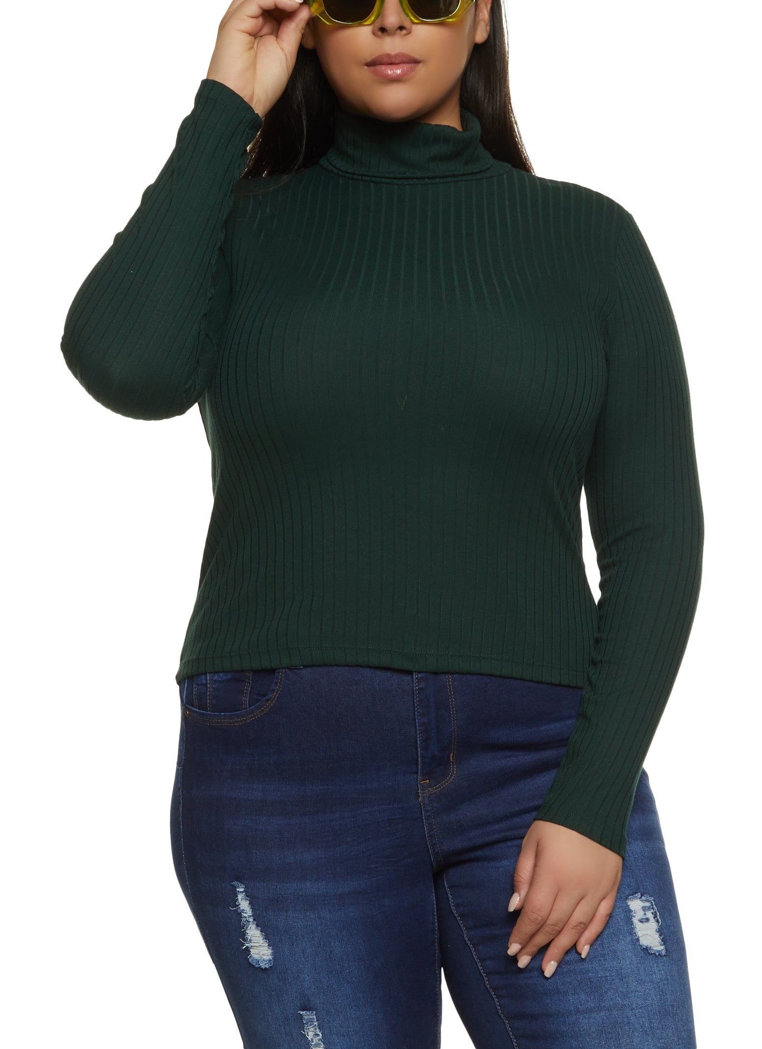 Plus Size Basic Ribbed Knit Turtleneck Top sold by Rainbow