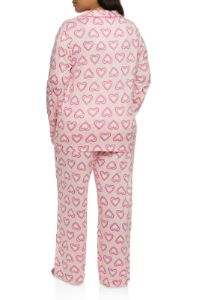 Plus Size Heart Printed Long Sleeve Pajama Shirt and Pants sold by Rainbow