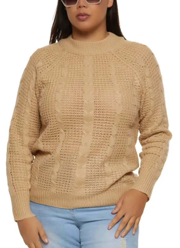 Plus Size Solid Cable Knit Pullover Sweater sold by Rainbow
