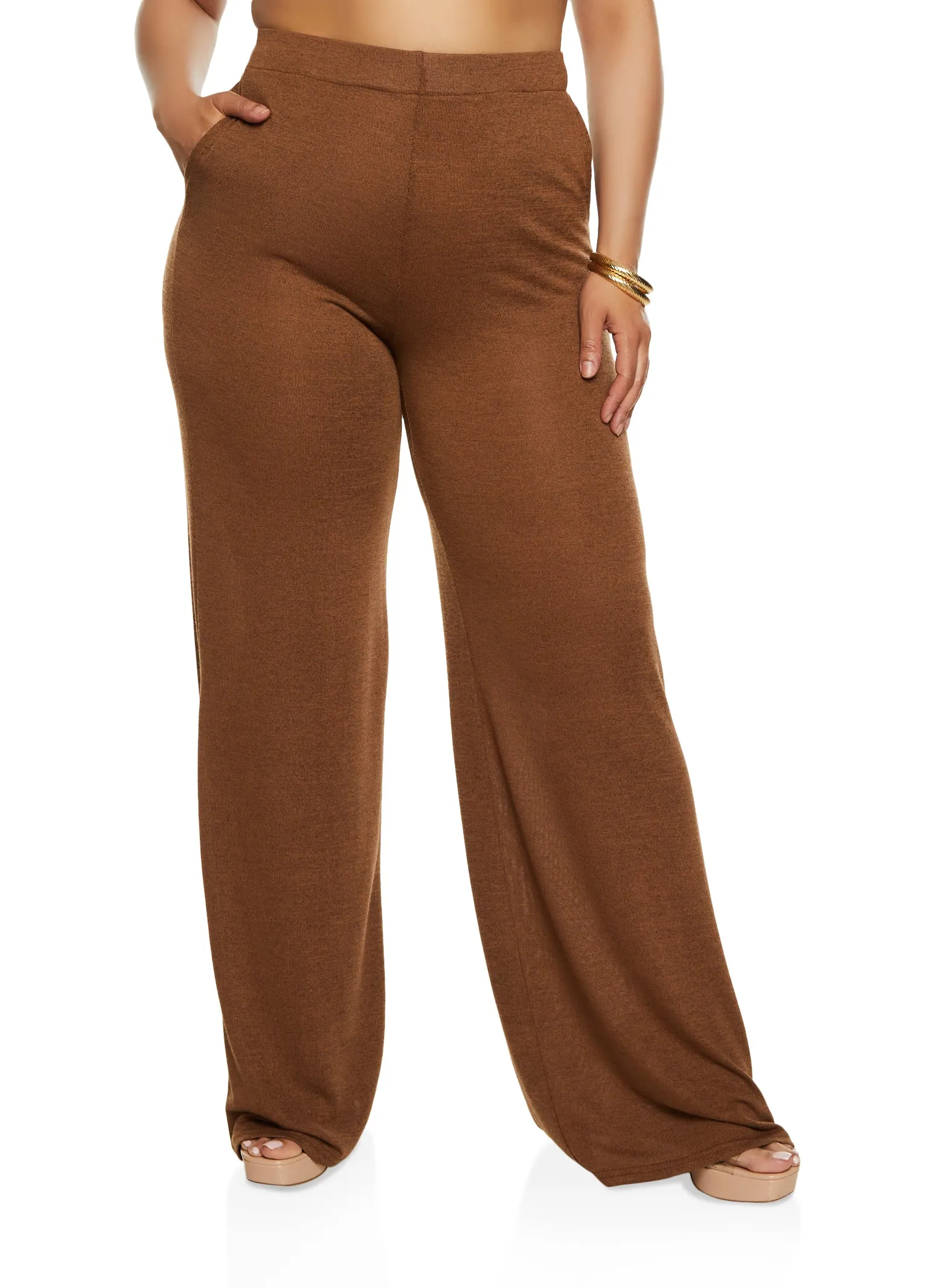 Plus Size Daisy Brushed Knit High Waist Wide Leg Pants sold by Rainbow product image thumbnail 2