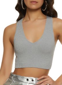 Seamless Ribbed V Neck Cropped Tank Top sold by Rainbow