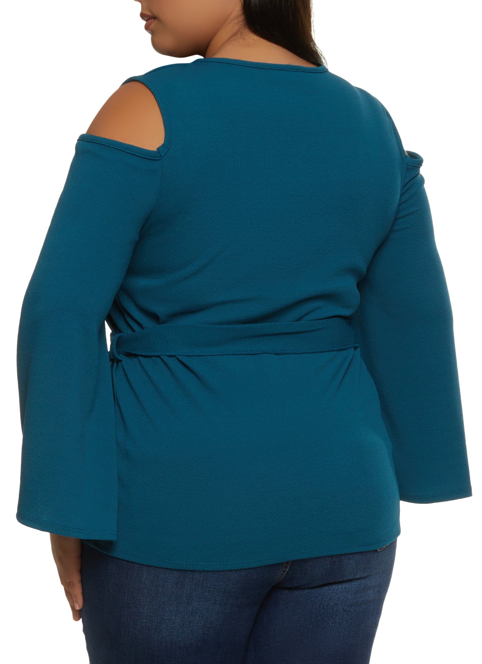Plus Size Tie Waist Belted Cold Shoulder Blouse sold by Rainbow product image thumbnail 2