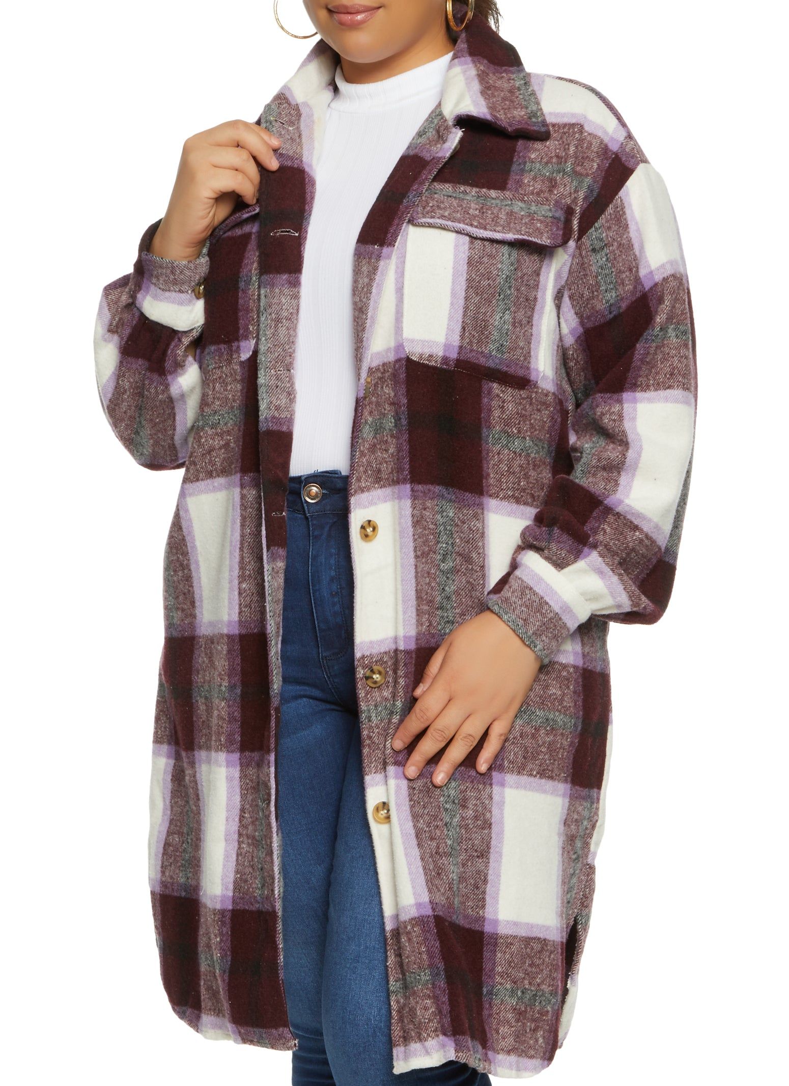 Plus Size Brushed Knit Plaid Longline Shacket sold by Rainbow