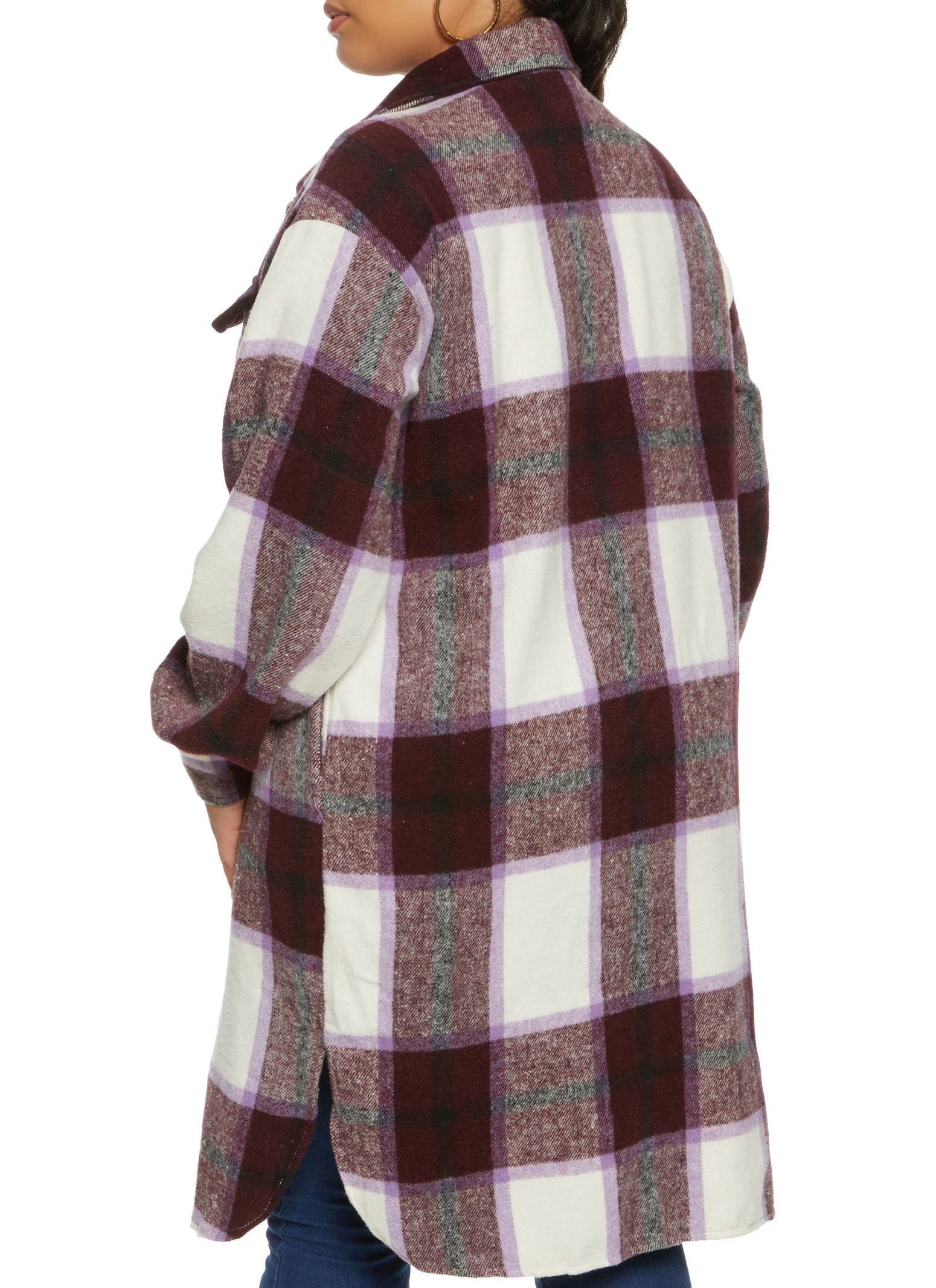 Plus Size Brushed Knit Plaid Longline Shacket sold by Rainbow product image thumbnail 2