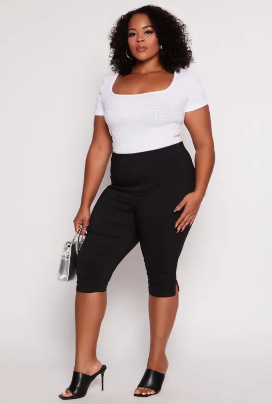 Plus Size Solid High Waist Capri Pants sold by Rainbow