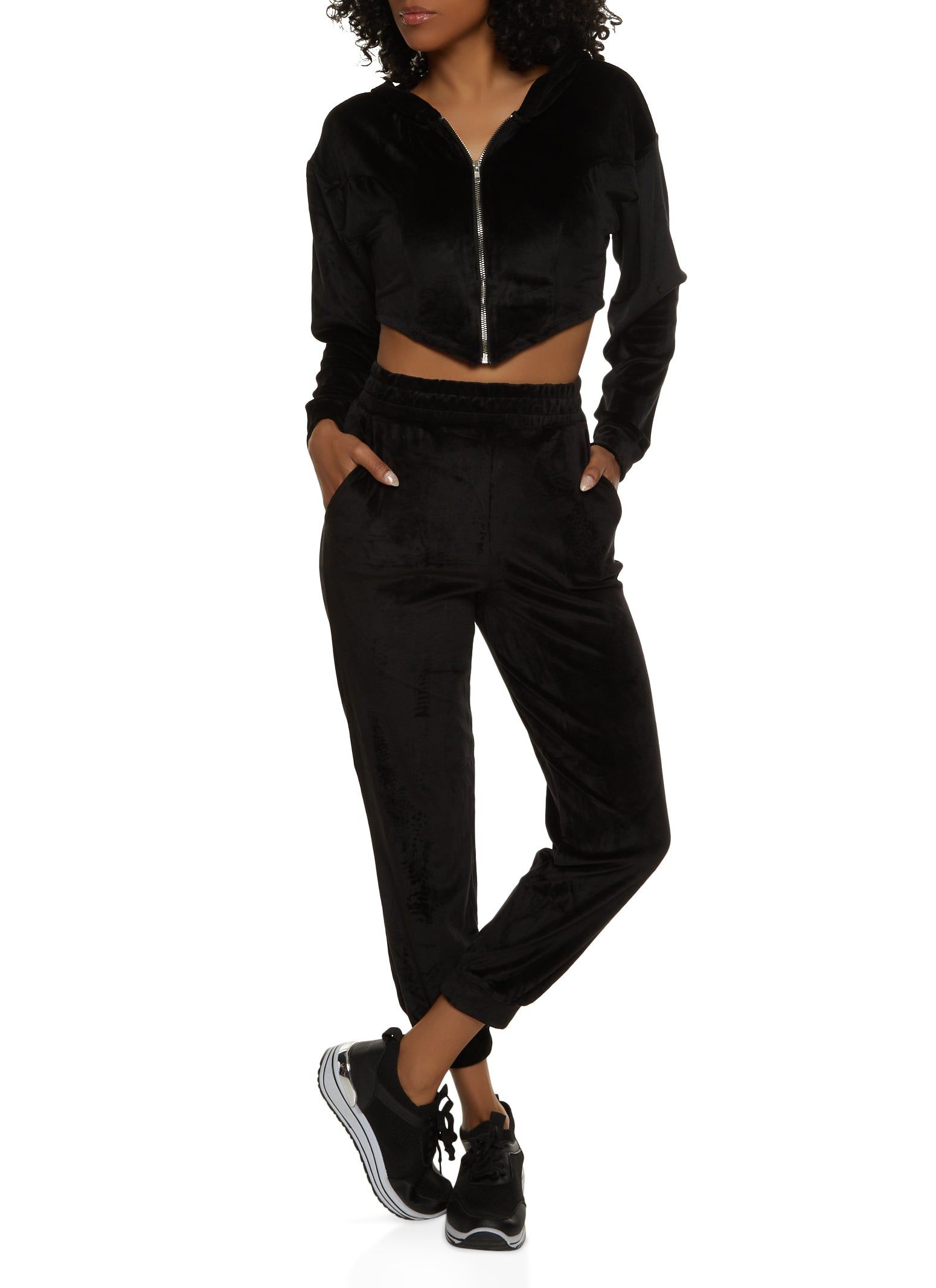 Velour Corset Detail Cropped Hoodie sold by Rainbow product image thumbnail 2