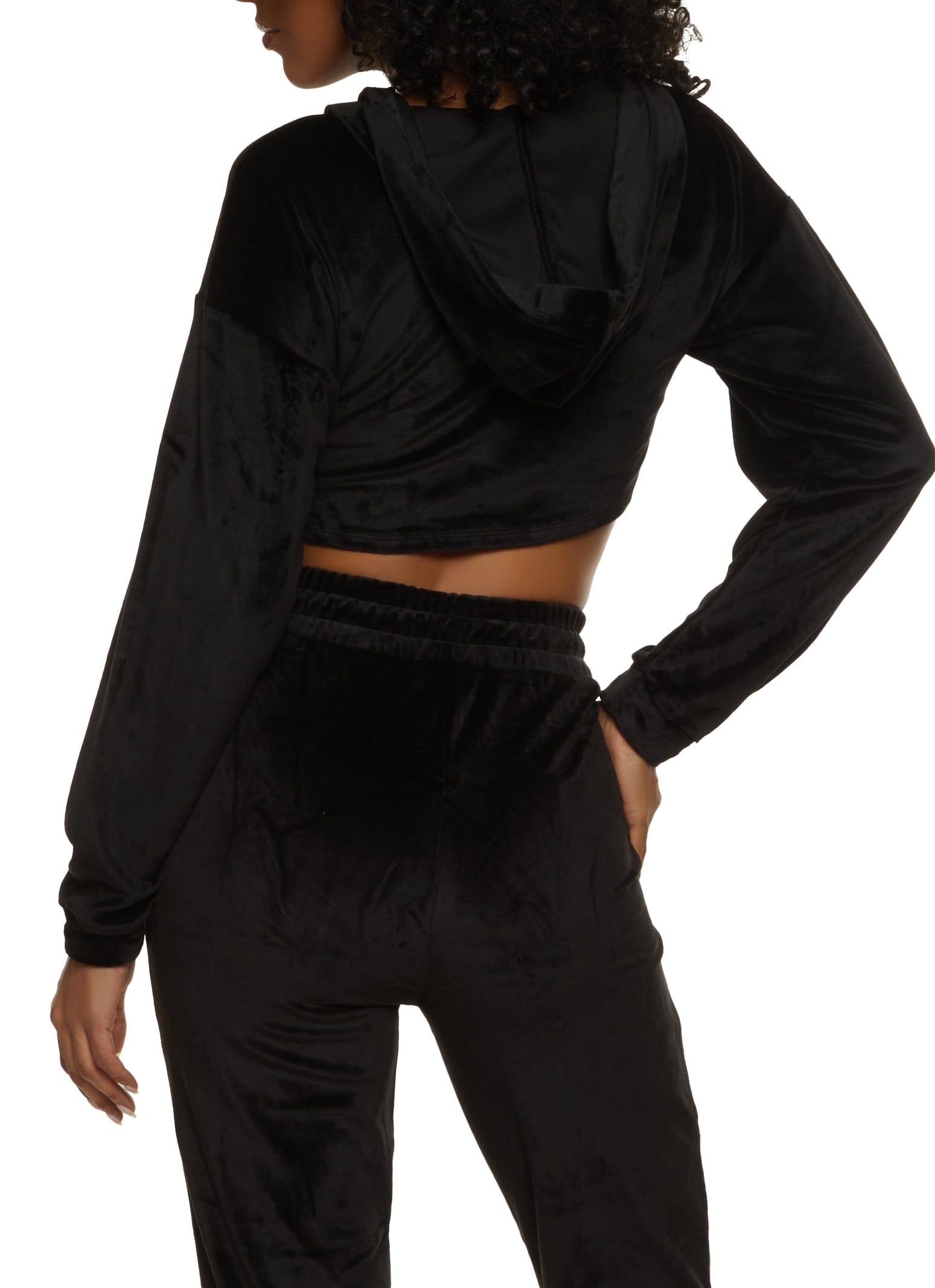 Velour Corset Detail Cropped Hoodie sold by Rainbow product image thumbnail 3