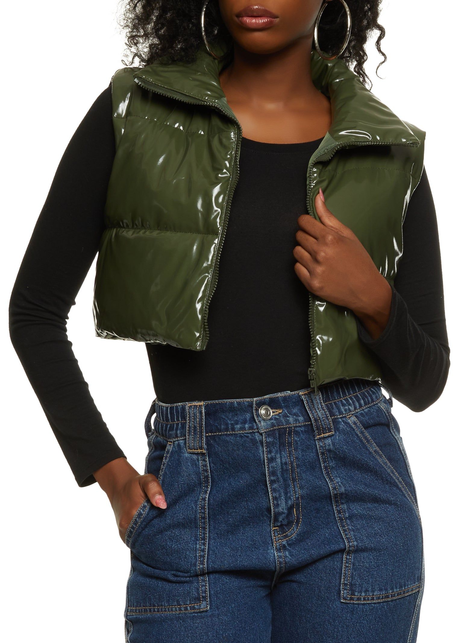 Faux Patent Leather Cropped Puffer Vest sold by Rainbow