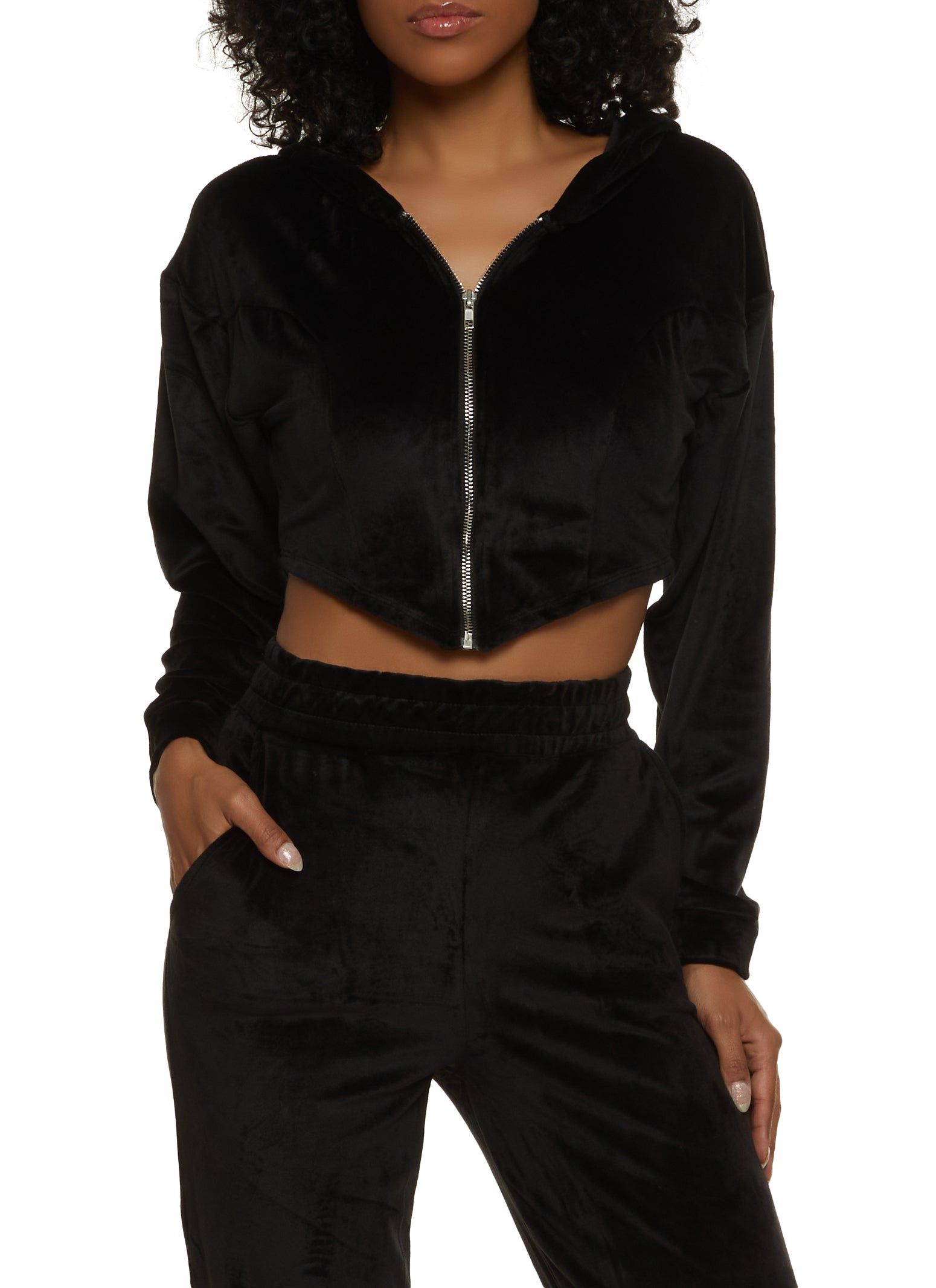 Velour Corset Detail Cropped Hoodie sold by Rainbow