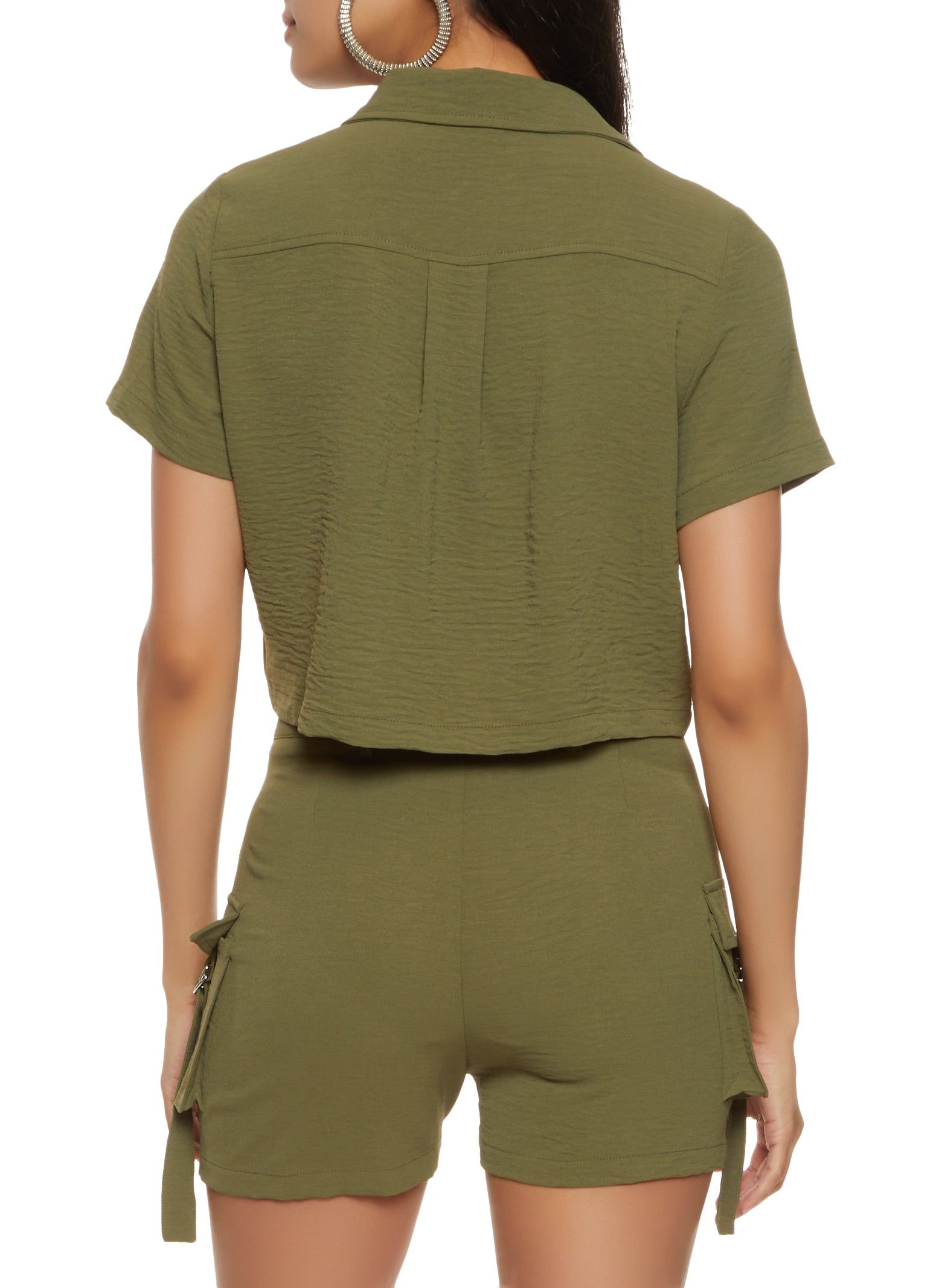 Cargo Pocket Button Front Cropped Shirt sold by Rainbow product image thumbnail 3