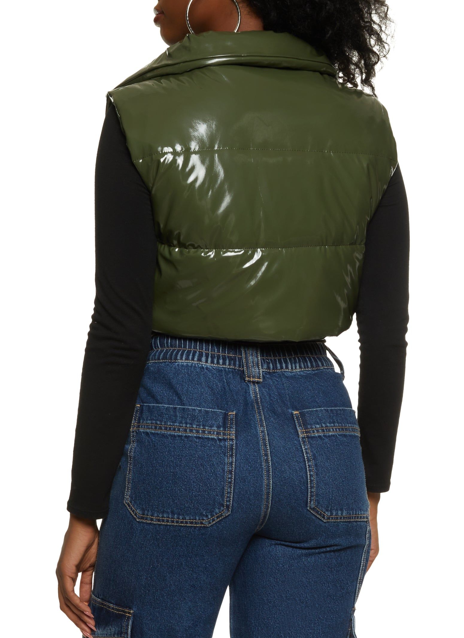 Faux Patent Leather Cropped Puffer Vest sold by Rainbow product image thumbnail 2