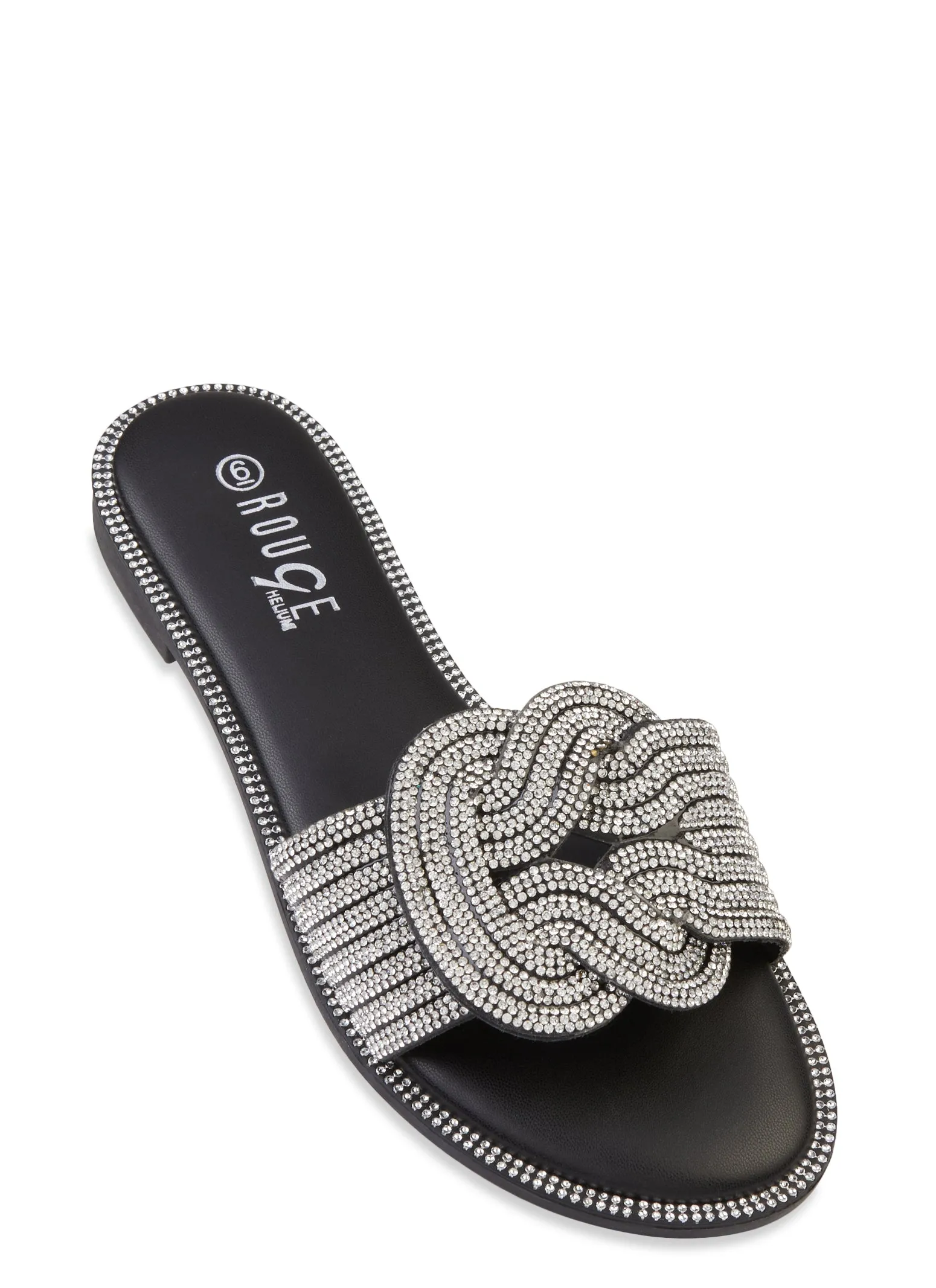 Rhinestone Trim Braided Band Slide Sandals sold by Rainbow