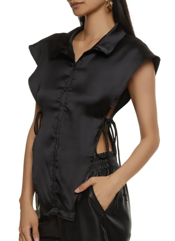 Satin Open Side Tie Shirt sold by Rainbow