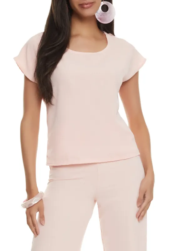 Solid Crepe Knit Crew Neck Top sold by Rainbow