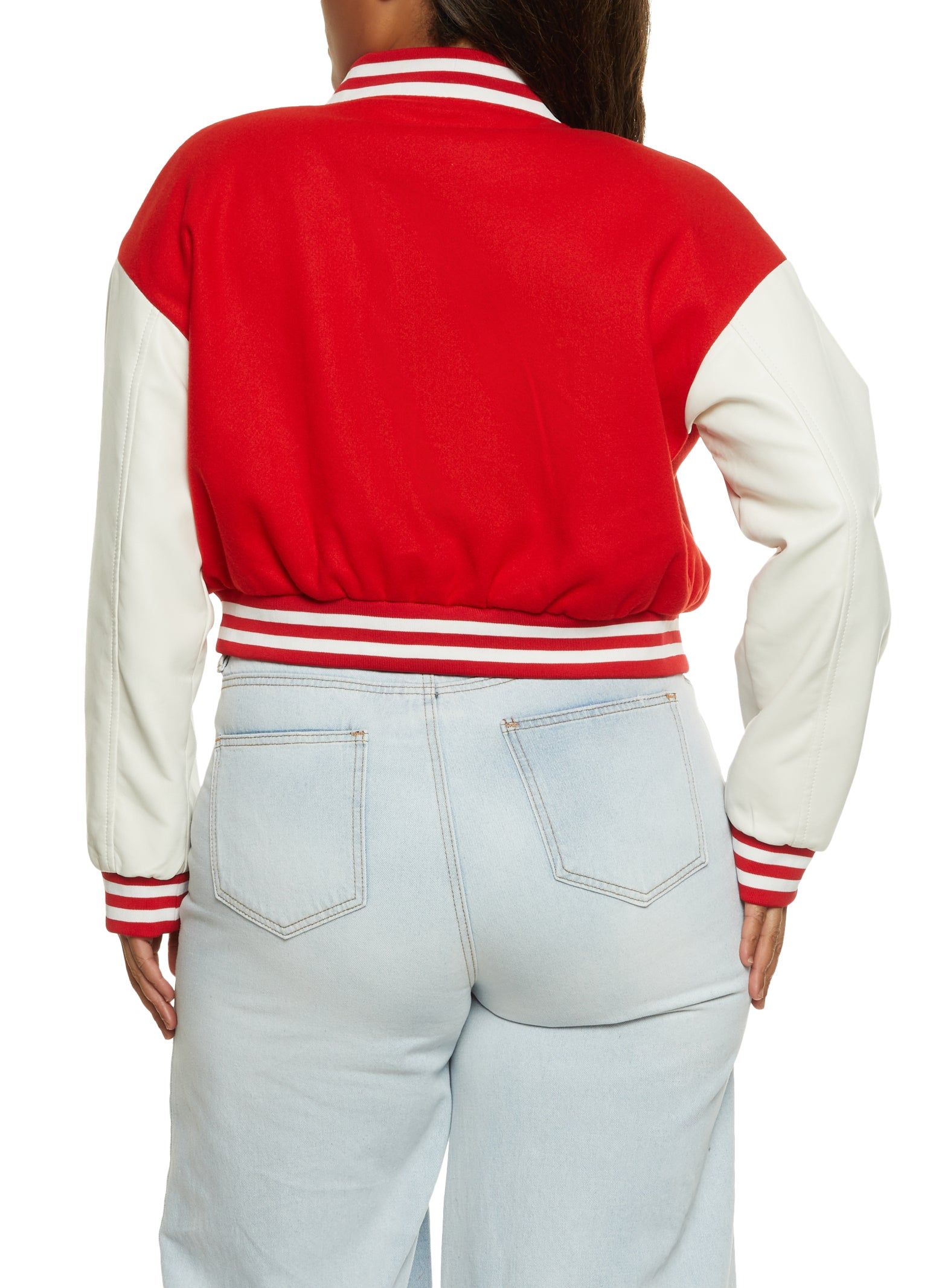 Plus Size Faux Leather Sleeve Baseball Jacket sold by Rainbow product image thumbnail 3