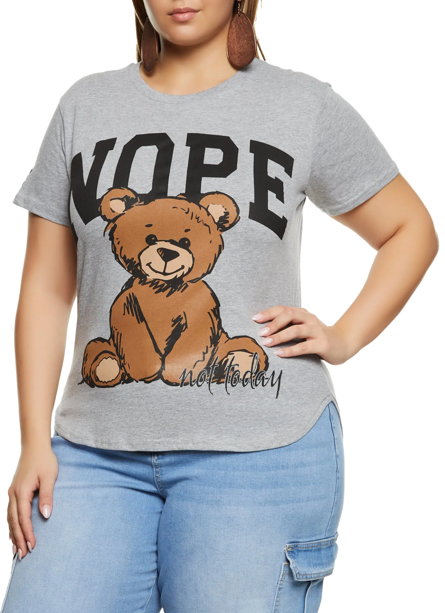 Plus Size High Low Hem Nope Graphic Tee sold by Rainbow