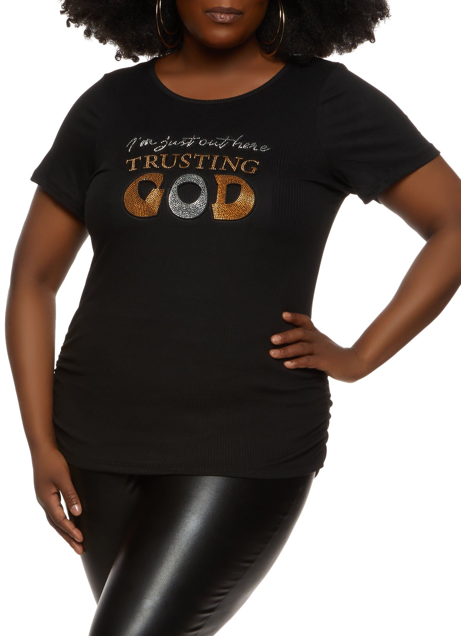 Plus Size Trusting God Rhinestone Embossed Graphic Tee sold by Rainbow