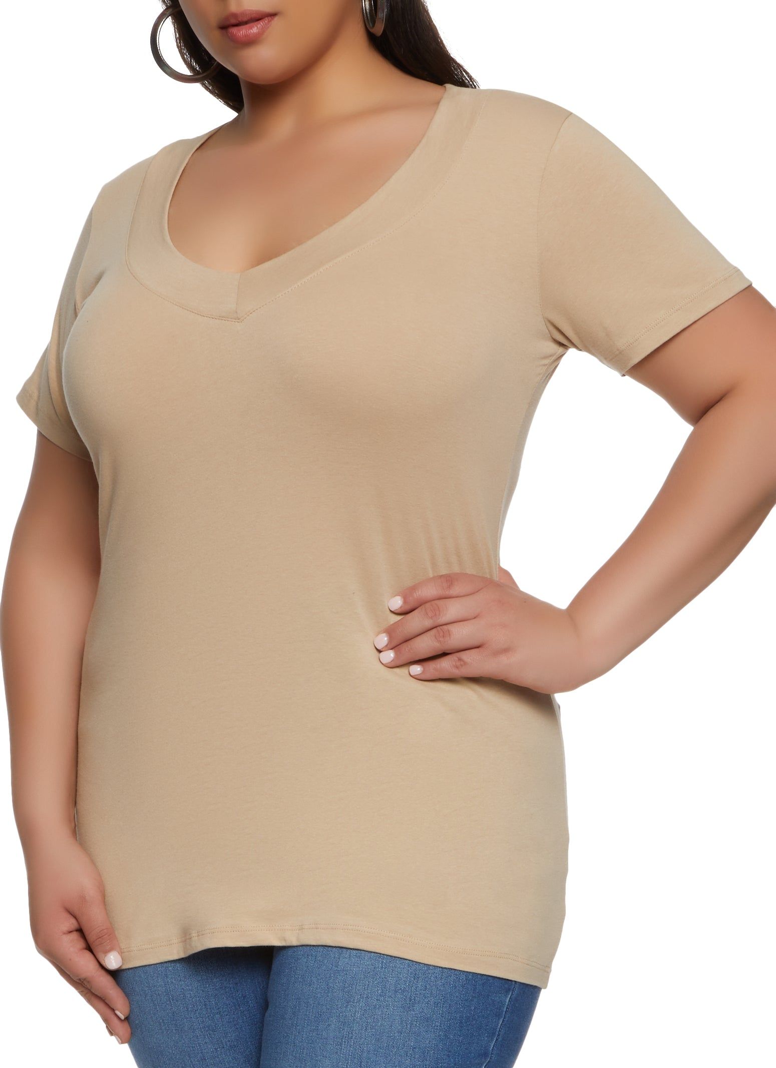 Plus Size Basic V Neck Tee sold by Rainbow