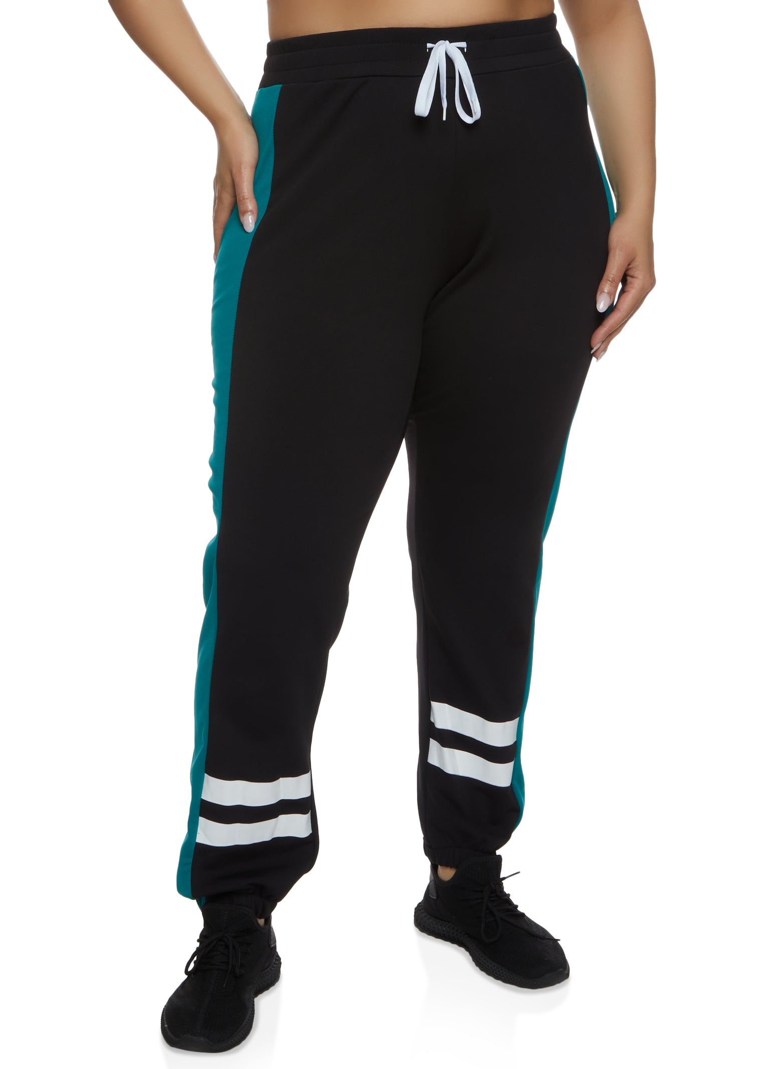 Plus Size Side Color Block Varsity Stripe Detail Sweatpants sold by Rainbow