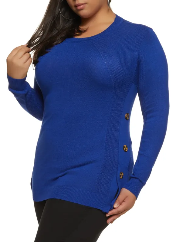 Plus Size Solid Faux Button Detail Pullover Sweater sold by Rainbow