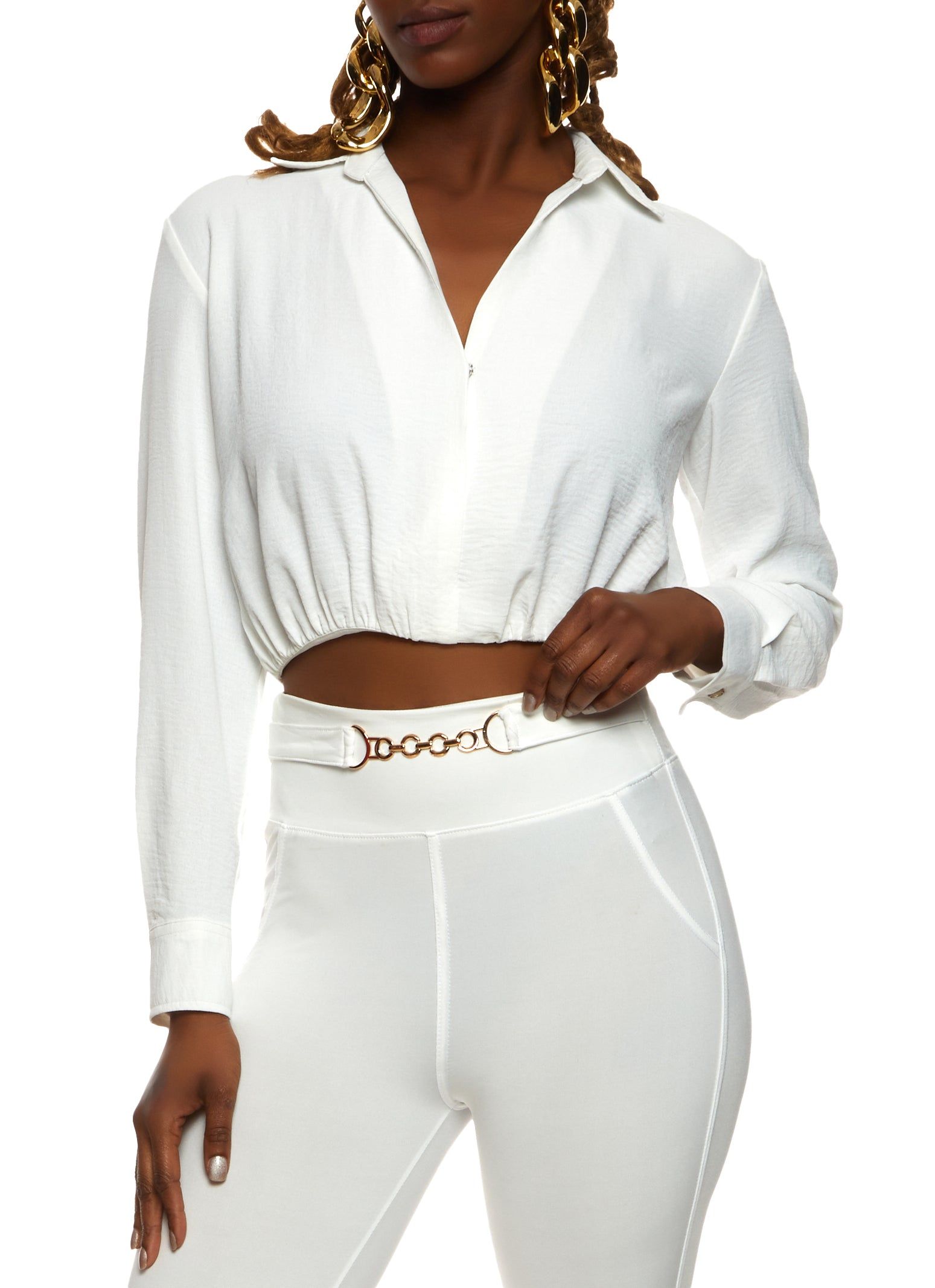 Snap Button Detail Cropped Blouse sold by Rainbow