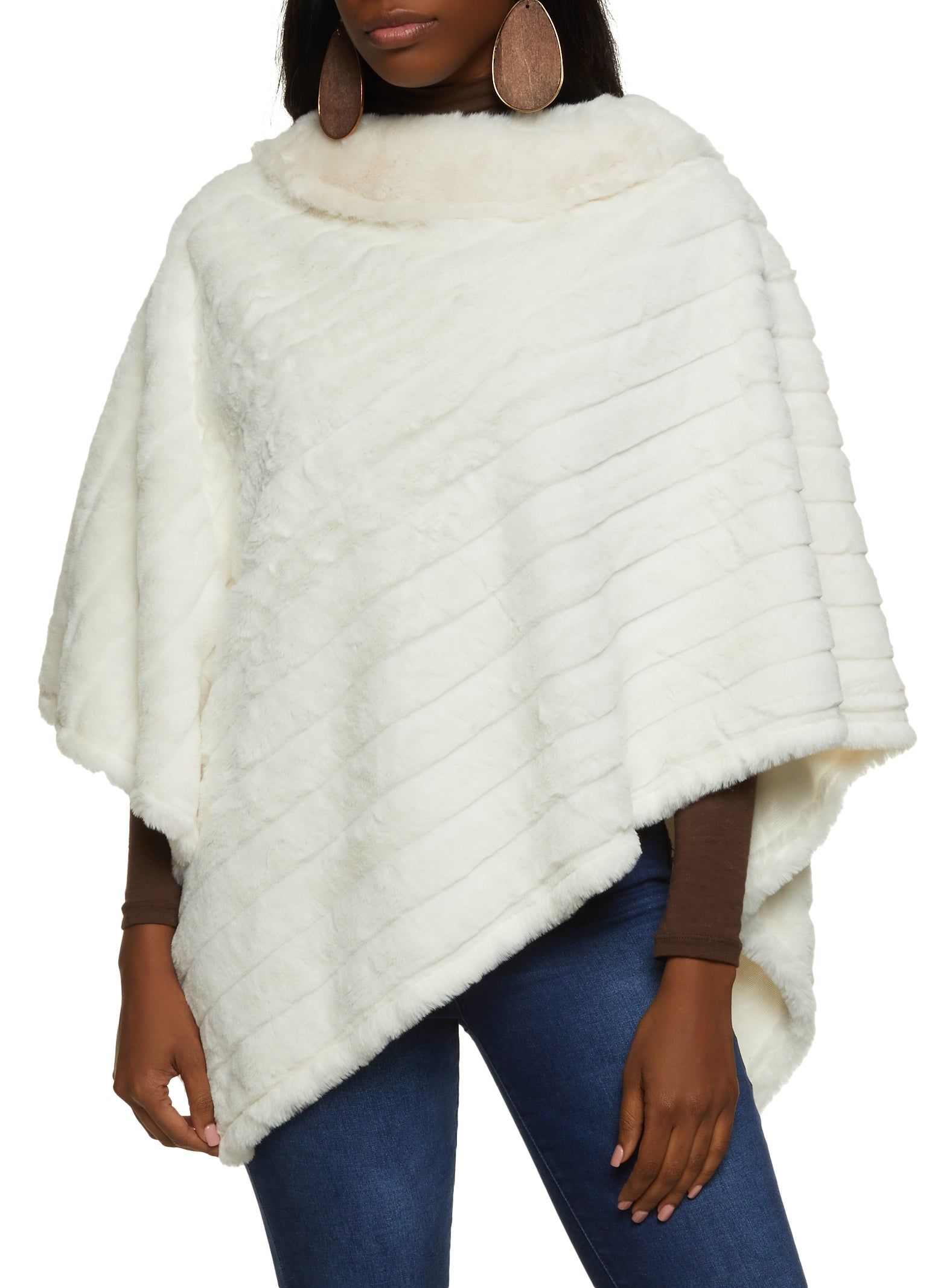 Faux Fur Funnel Neck Poncho sold by Rainbow