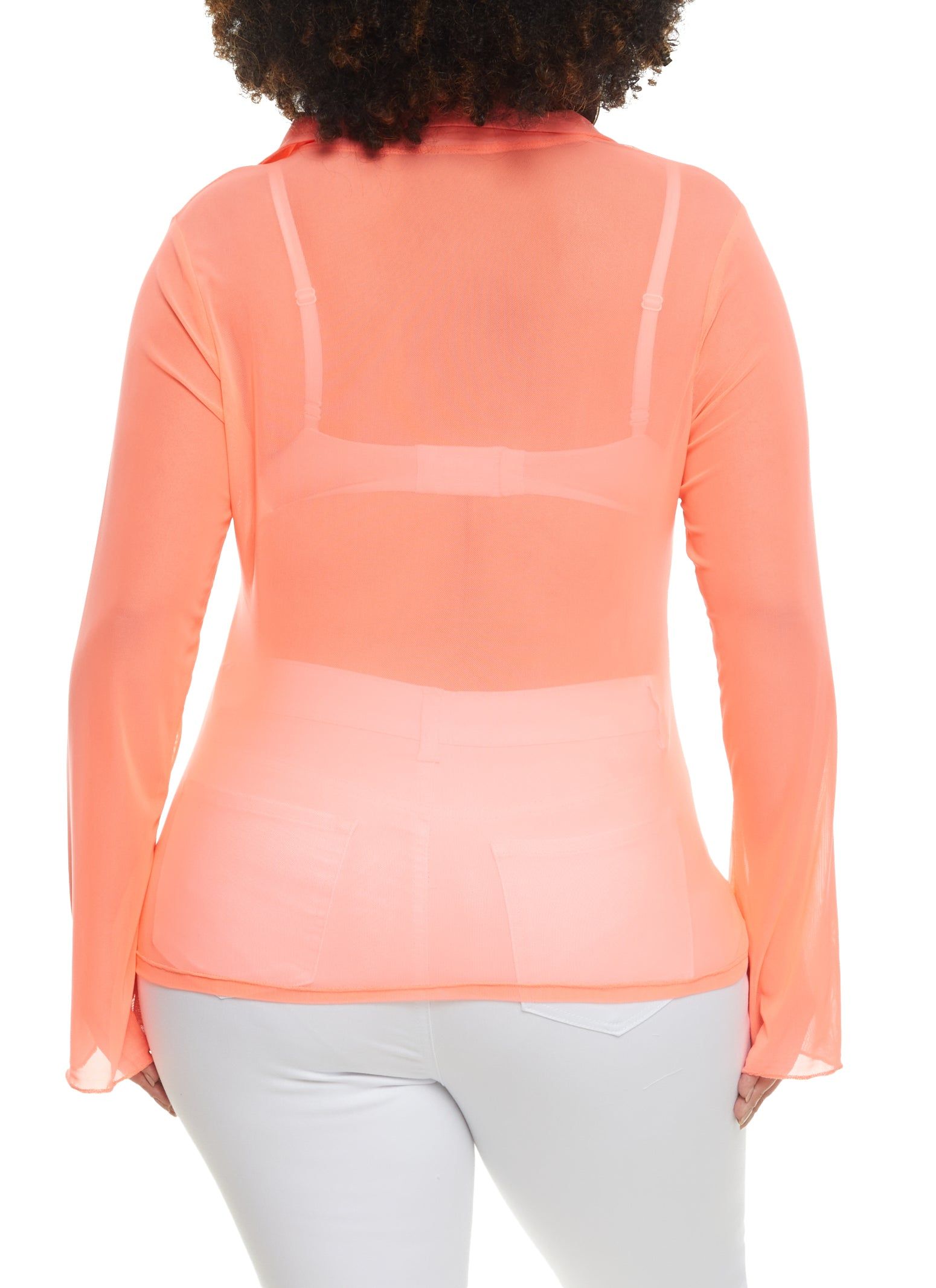 Plus Size Mesh Ruched Button Front Shirt sold by Rainbow product image thumbnail 3