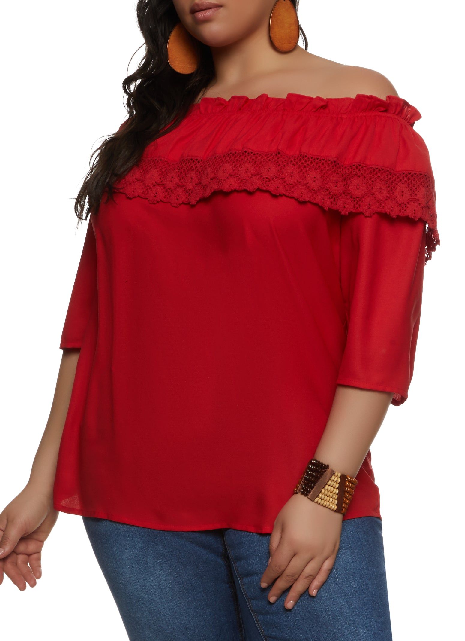 Plus Size Crochet Detail Off the Shoulder Top sold by Rainbow