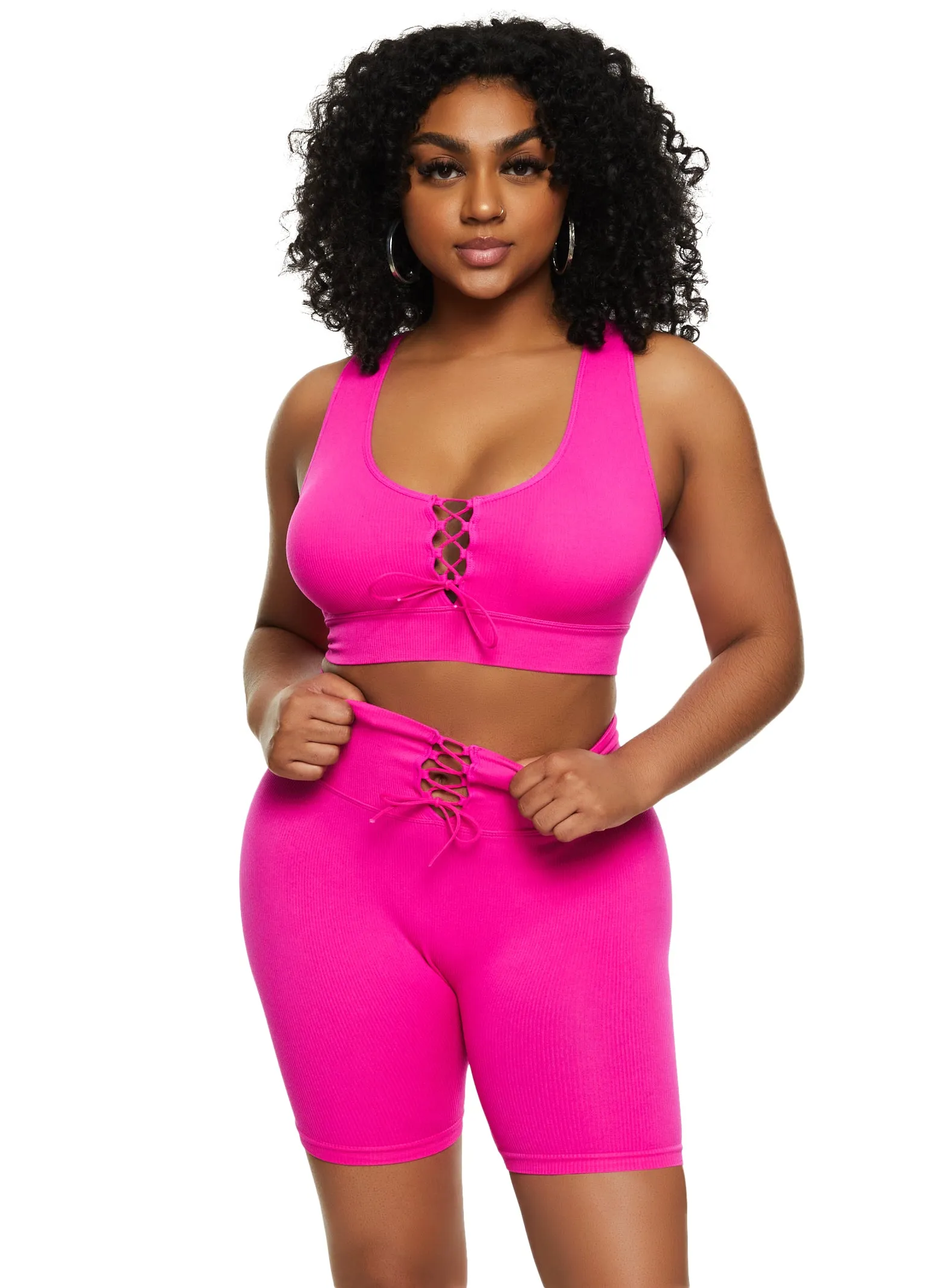 Seamless Lace Up Front Crop Top sold by Rainbow product image thumbnail 2