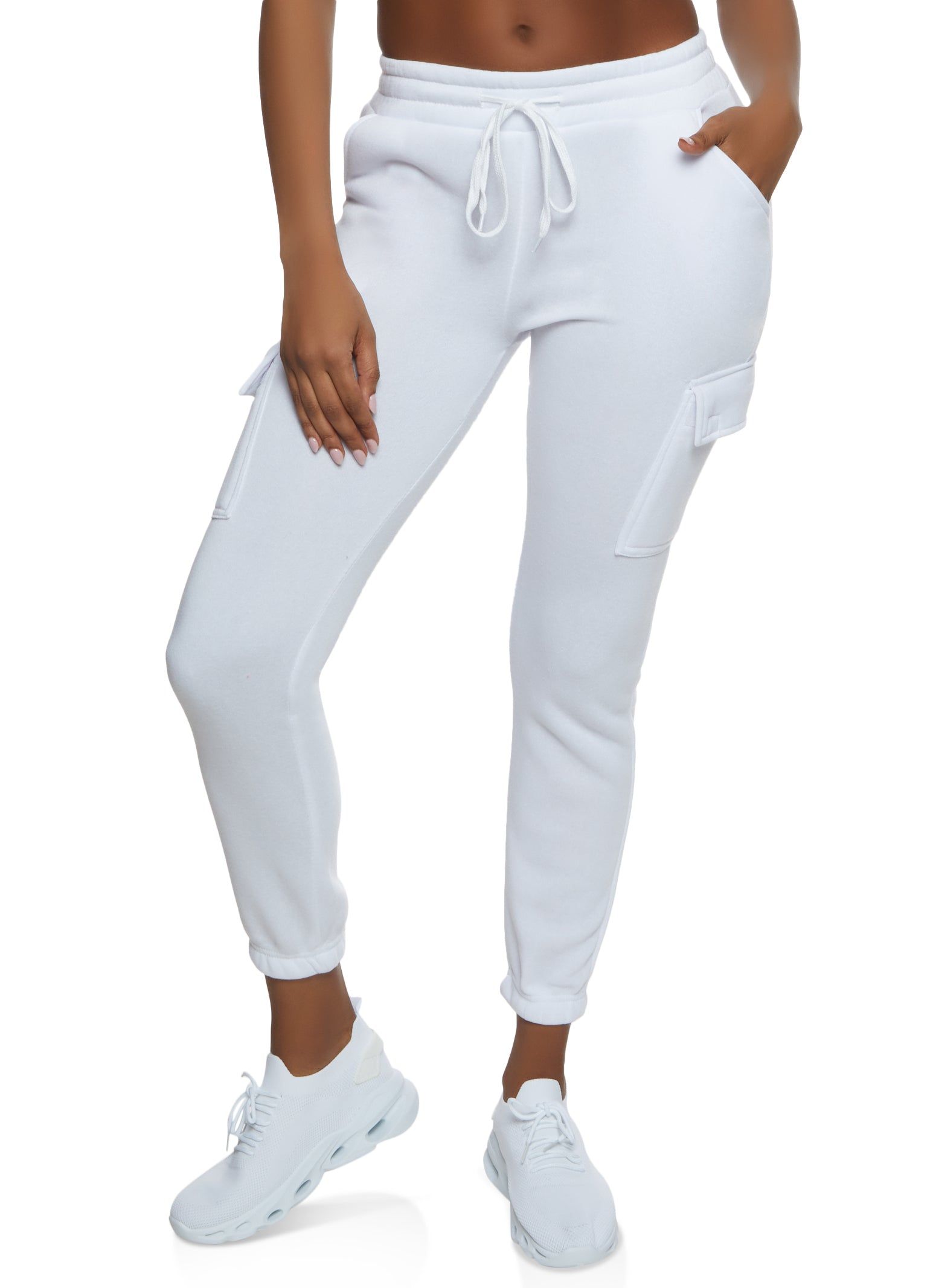 Solid Fleece Drawstring Cargo Pocket Joggers sold by Rainbow