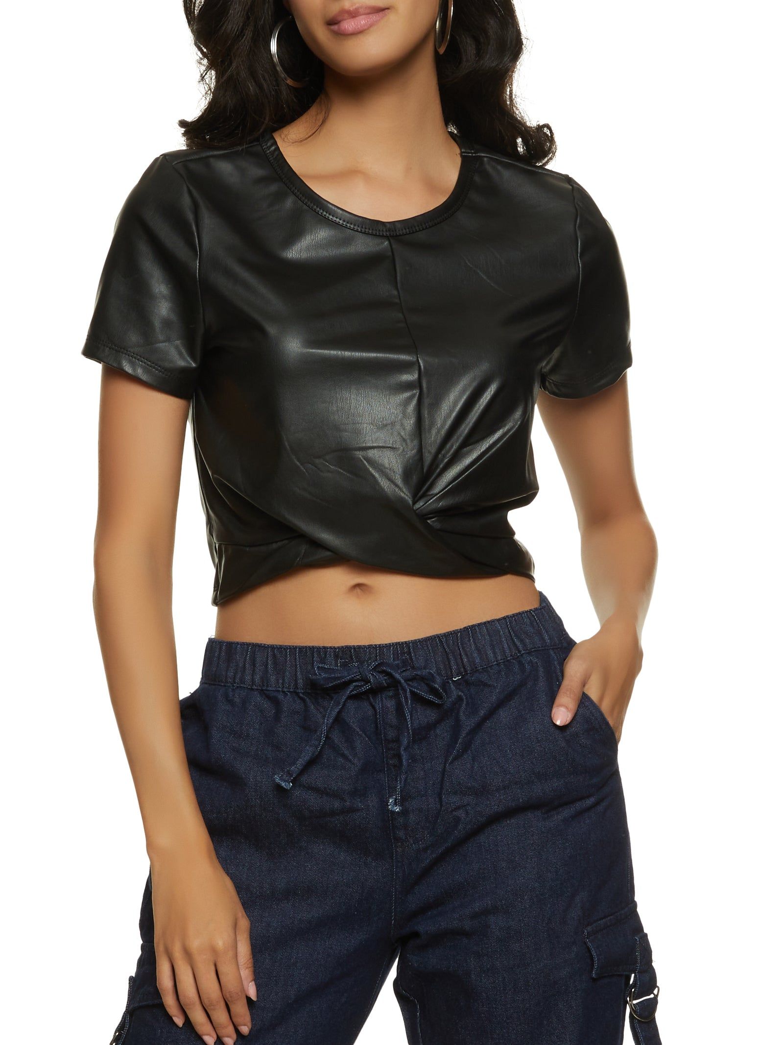 Faux Leather Twist Front Crop Top sold by Rainbow