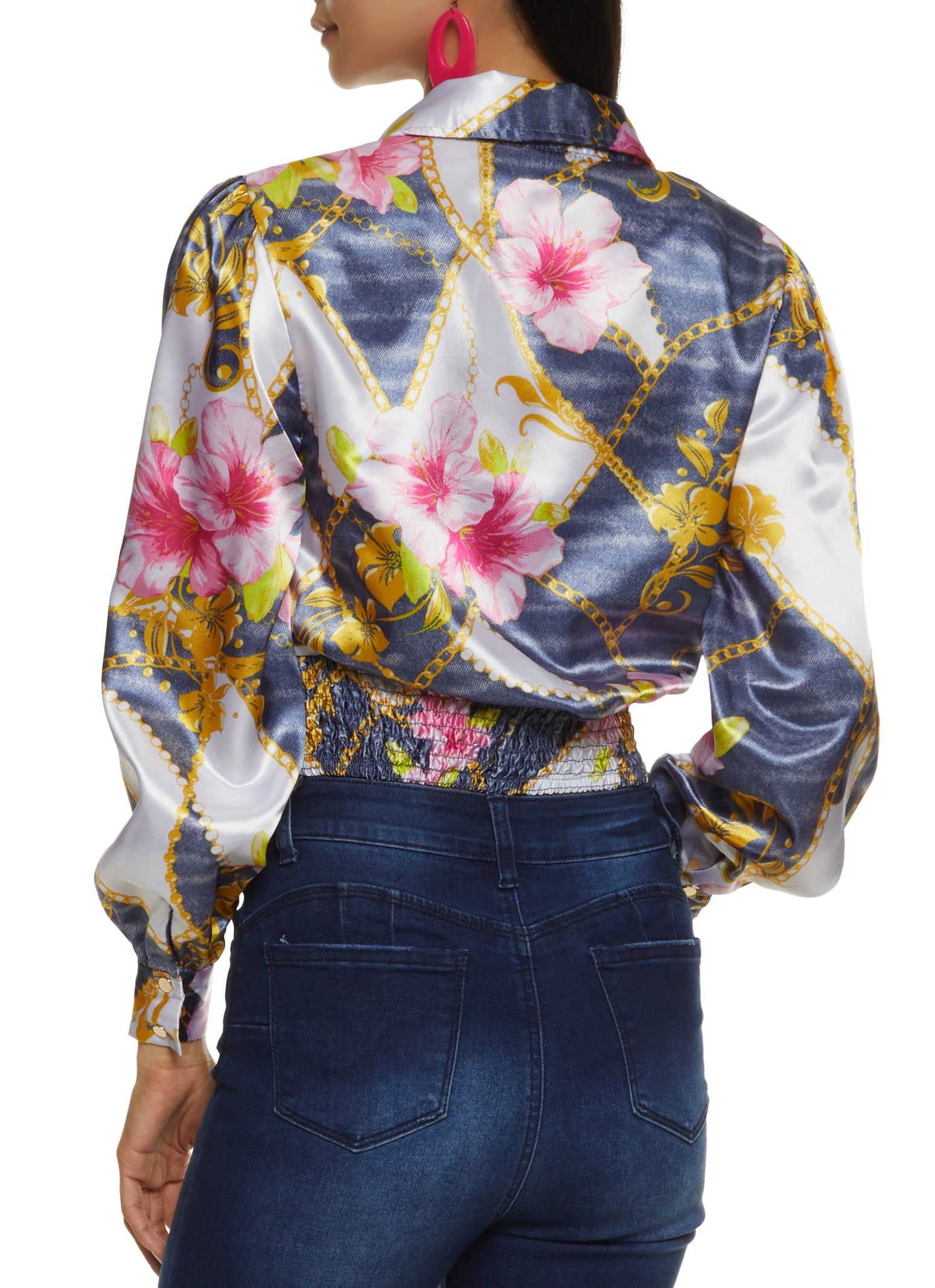 Satin Patterned Twist Front Crop Top sold by Rainbow product image thumbnail 2