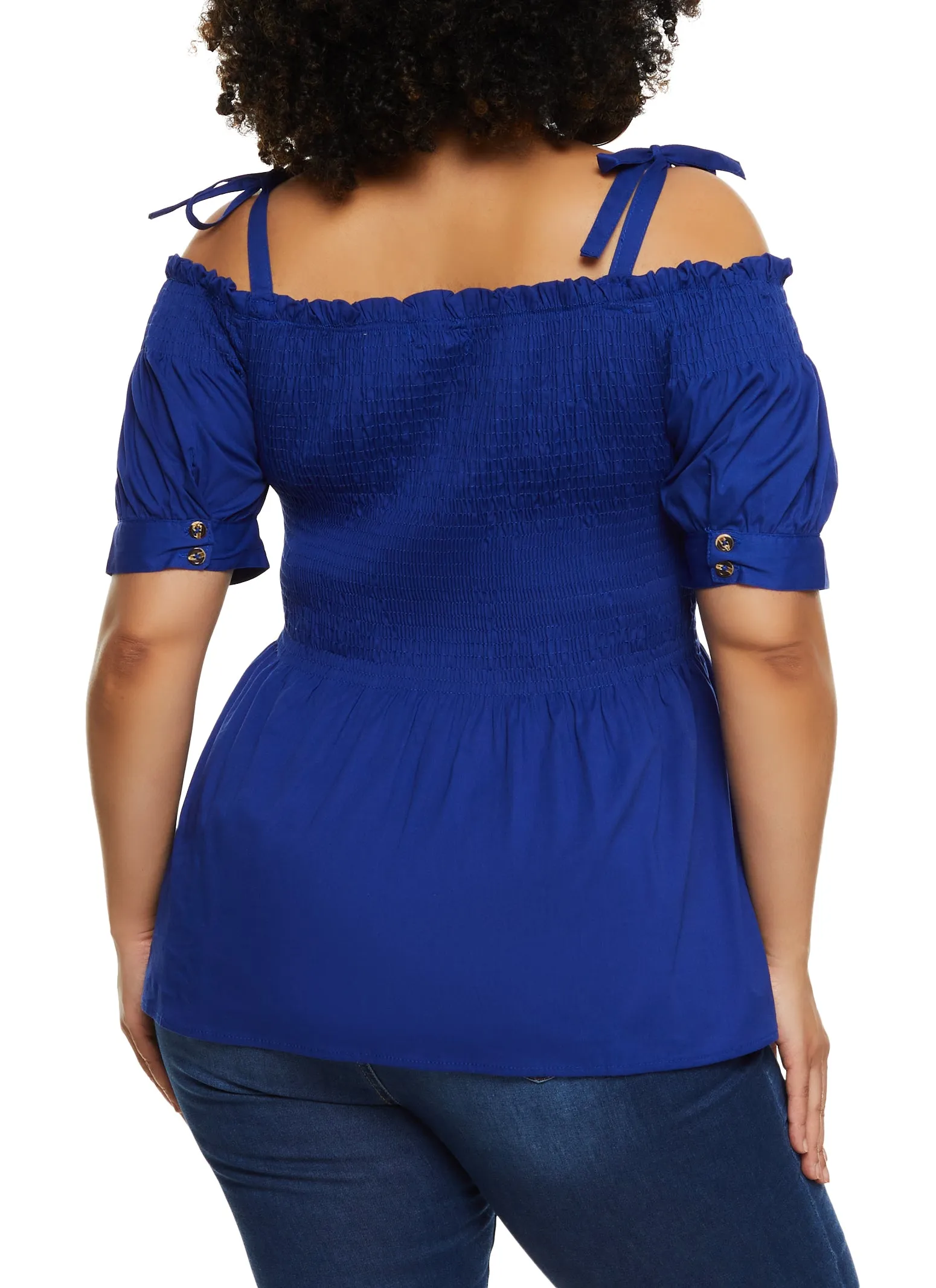 Plus Size Tie Strap Smocked Cold Shoulder Top sold by Rainbow product image thumbnail 3