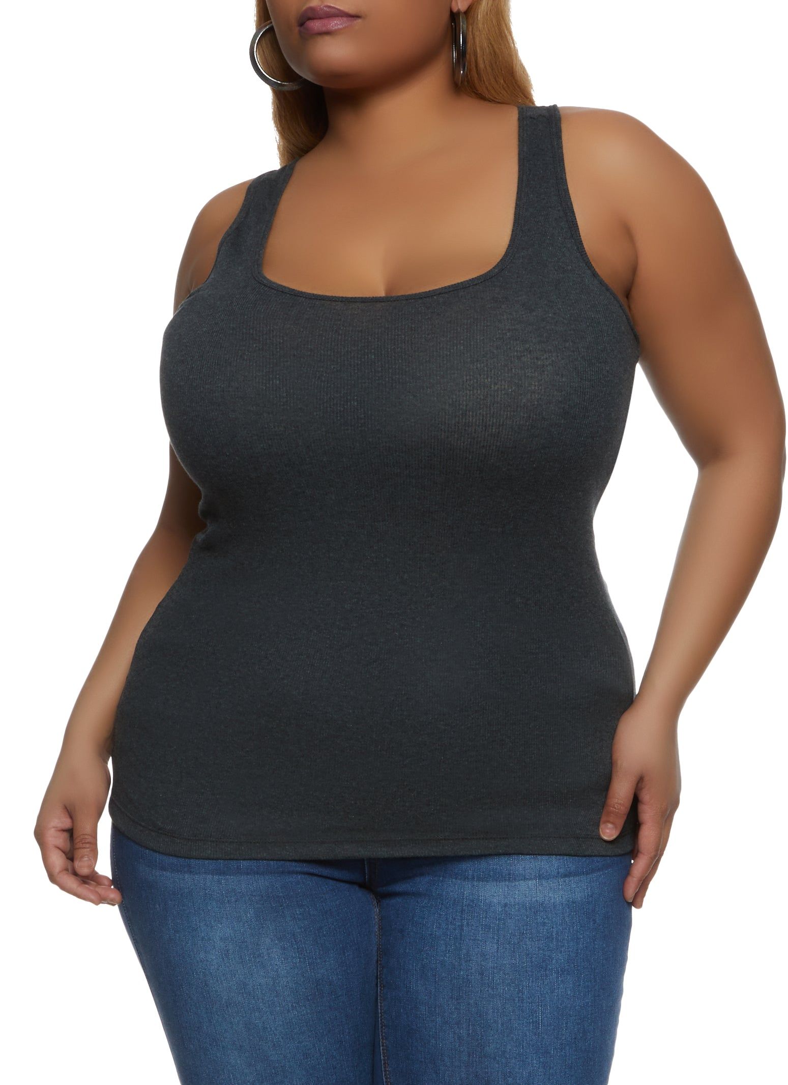 Plus Size Ribbed Knit Racerback Tank Top sold by Rainbow