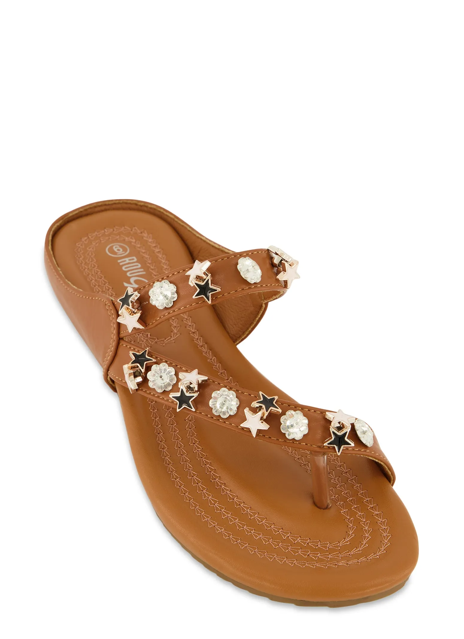 Rhinestone Beaded Asymmetrical Toe Loop Sandals sold by Rainbow