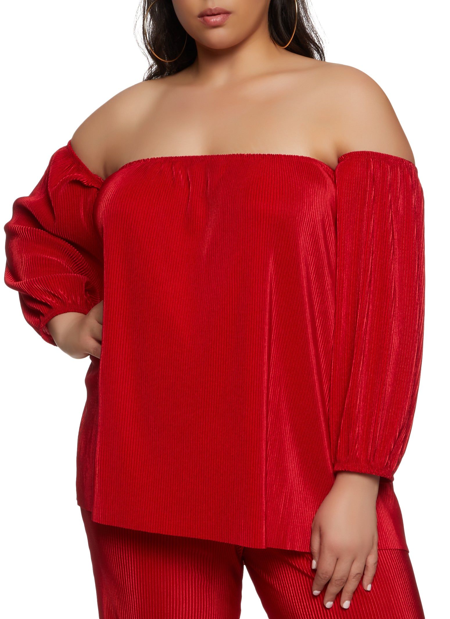 Plus Size Plisse Off the Shoulder Top sold by Rainbow