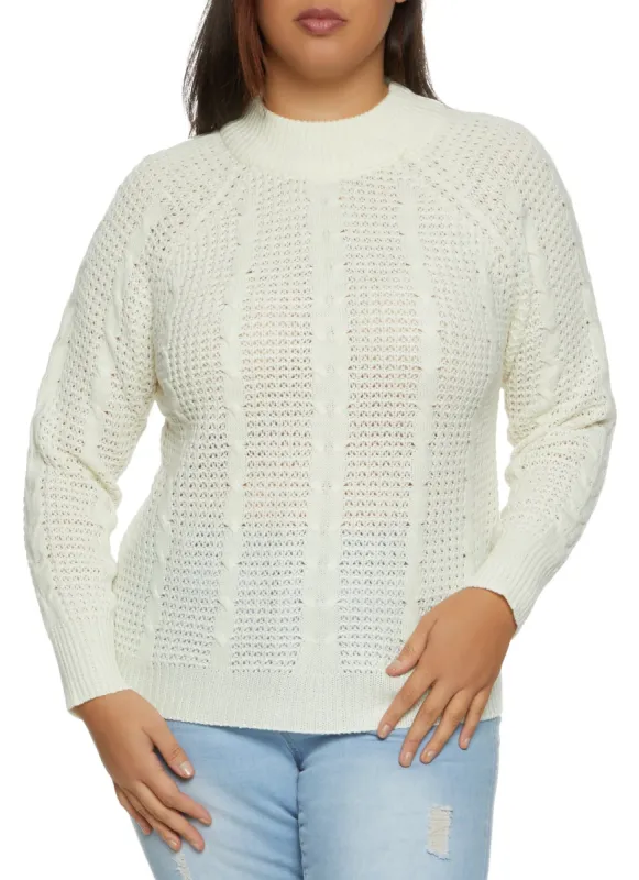 Plus Size Solid Cable Knit Pullover Sweater sold by Rainbow