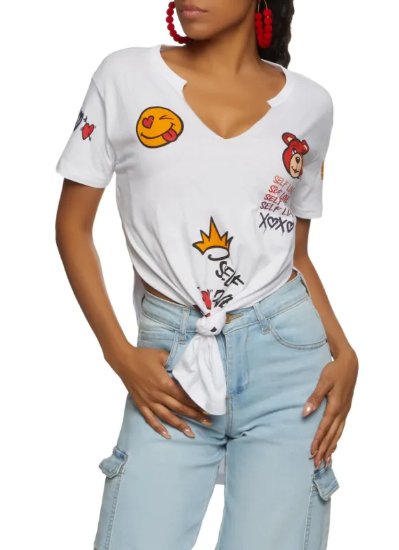 Self Love Graphic Knot Front Tee made by Rainbow