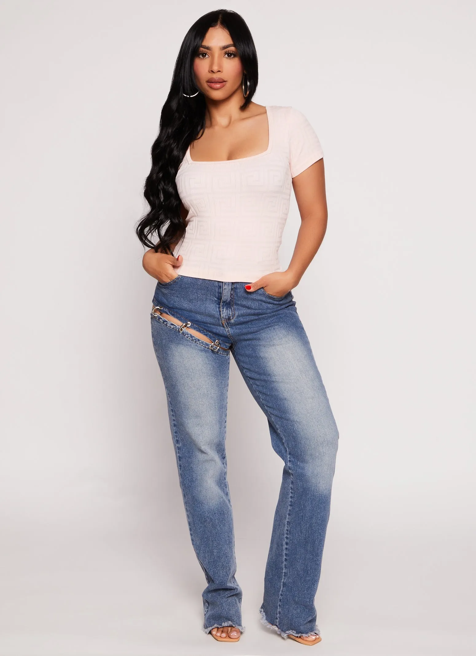 Seamless Ribbed Greek Key Short Sleeve Top sold by Rainbow product image thumbnail 2