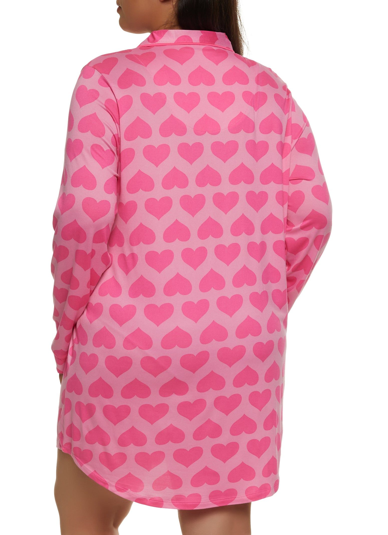 Plus Size Heart Patterned Notch Collar Button Front Nightgown sold by Rainbow product image thumbnail 2