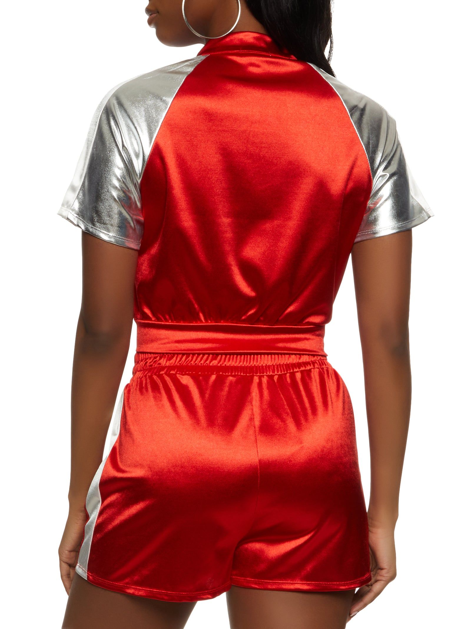 Color Block Short Sleeve Zip Front Crop Top sold by Rainbow product image thumbnail 3