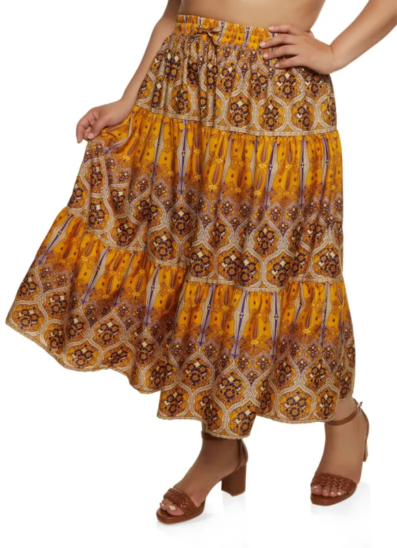 Plus Size Printed Tiered Maxi Skirt sold by Rainbow